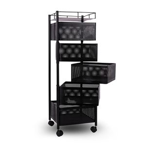 Metal Trolley Cart Multilayer Rotating <b>Vegetable</b> Baskets Movable Fruit Snack Organizer in Living Room Storage Rack in Bathroom - Product Image 4