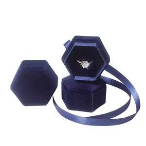 Wholesale Luxury Hexagonal Velvet Box for Jewelry Engagement <b>Ring</b> Pendant Box with Ribbon - Product Image 6