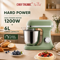 Robot pâtissier électrique Cheftronic B08 1200W 6L, 9 vitesses, avec bol en acier inoxydable, crochet pétrisseur, batteur et fouet