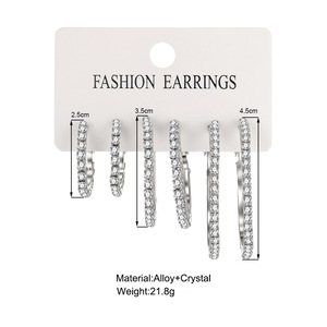 European and American fashion shiny <b>earrings</b> high sense creative simple rhinestone exaggerated large, medium and small ring - Product Image 2