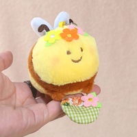 Porte-clés pendentif mini poupée abeille en peluche, motif panier floral, mignonne, pour sac de filles, vente en gros, rembourrage en coton PP, 14+