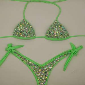 King Mcgreen Star <span class=keywords><strong>Bikini</strong></span> de lujo 2 piezas traje de baño Sexy Rhinestone sujetador Tanga conjunto Bling Stones traje Sexy mujeres Push up ropa de playa - Product Image 2