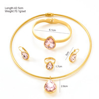 Ensemble de bijoux en acier inoxydable 316L : collier, boucles d'oreilles, bague et bracelet avec chaîne et zircon cubique rose en forme de goutte, pour femme, vente en gros, personnalisable OEM