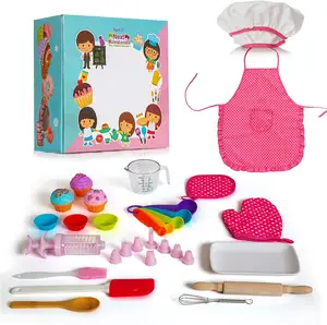 Costume de cuisson pour cupcake, jouets pour enfants, avec tablier, chapeau, four, mixeur à la main, cuillères de mesure, bol, broche en bois