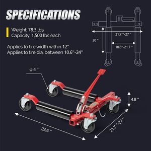 Chariot de déplacement de roues de voiture, patins de levage mécaniques 1500 lb, roulettes robustes avec pédale à cliquet pour réparation et déplacement de pneus automobiles - Product Image 5