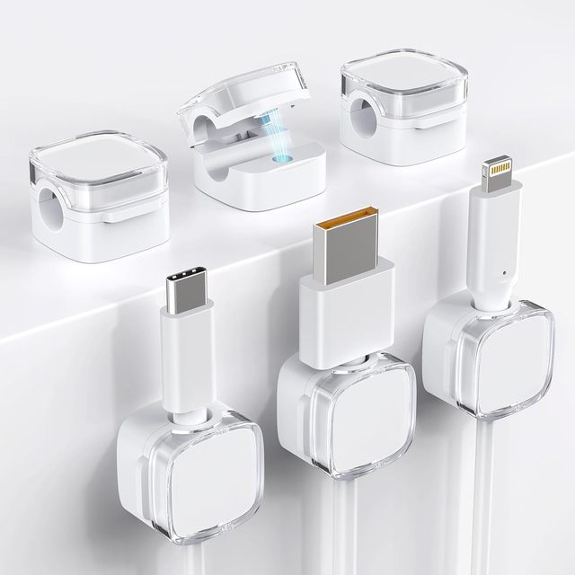 New 6 Pack PP Material Magnetic Cable Organizer Management Clips Strong Adhesive Wire Holder White/Black Living Room Sustainable