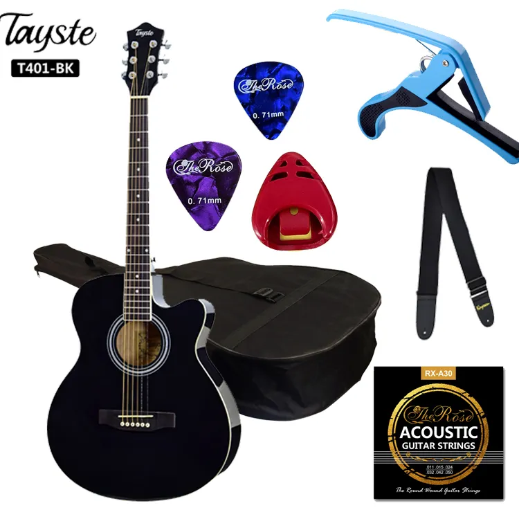 Basswood Gitar Akustik dengan Tas dan Aksesori Gitar, Hadiah Yang Bagus untuk Anak/Anak Perempuan/Pemula