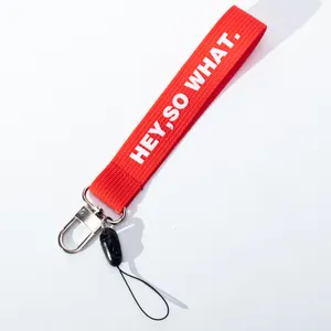 Wholesale Customized Fashion Polyester Short Lanyard Wrist Keychain Strap with Phone Holder