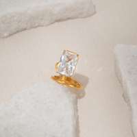 Nouvelle Bague Automne Dazan HOT en Acier Inoxydable Plaqué Or 18k PVD, Style Bohème Unique, avec Zircon Carré à Griffes Françaises et Double Cercle, Bijou pour Femme
