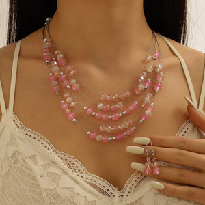 2024 joyería de moda amor coreano Rosa gargantilla con cuentas collares elegante <span class=keywords><strong>minimalista</strong></span> conjunto de joyería de mujer collares de joyería de moda - Product Image 3