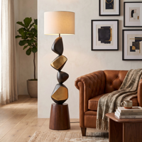 Ornement en pierre empilée de luxe moderne, galets dorés créatifs, décoration de sol éclairée, artisanat sculptural Wabi Sabi pour hôtel et villa