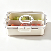 Boîte alimentaire rectangulaire en PET à 2 compartiments avec poignées de transport, boîte à goûter, ustensiles de cuisine pour la cuisine, le camping et les pique-niques