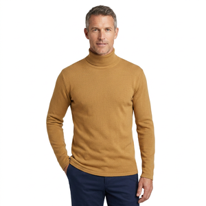 Suéter de Cuello Alto para Hombre, Color Mostaza, Tejido de Punto, Manga Larga, Estilo Casual, Cuello Alto, Tejido Elástico 1/1, 220g, Invierno - Product Image 1