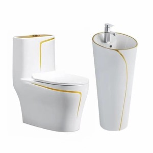 <span class=keywords><strong>WC</strong></span> et lavabo en céramique moderne, <span class=keywords><strong>colonne</strong></span> carrée colorée, double chasse d'eau, siphon en S, utilisation hôtelière, design monobloc au sol - Product Image 4