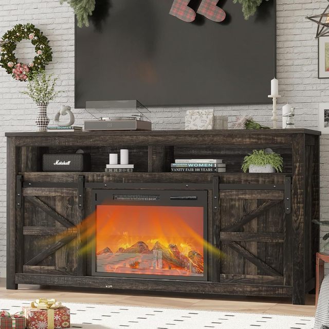 Factory Custom Living Room Multi-storage Retro Industrial Style Electric Fireplace TV Stand Cabinet