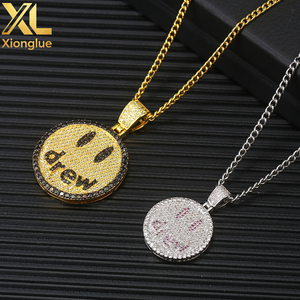 Hot Sale Hip Hop Rapper Jewelry Valentine's Day Gift <b>Iced</b> <b>Out</b> Smile Face Round Drew Pendant Necklace for Couple - Product Image 6