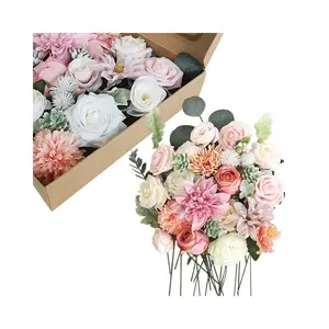 Bunga Tiruan Bunga Palsu Kotak Hadiah Kepala Bunga dengan Batang Diy Buket Pengantin Perlengkapan Dekorasi Pernikahan