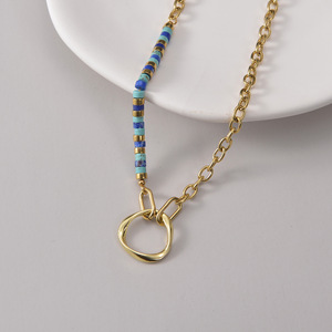Collar de mujer de cadena chapada en oro de 14 quilates con cuentas de <span class=keywords><strong>turquesa</strong></span> lazurita colgante irregular de joyería de piedra natural Bohemia - Product Image 4