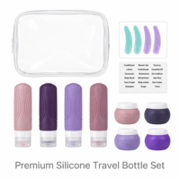 Ensemble de 14 flacons de voyage en silicone, étanches, empilables, trousse de toilette avec étui de voyage, vente en gros directe d'usine