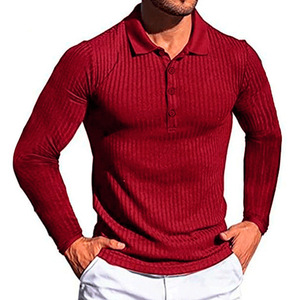 <span class=keywords><strong>Polo</strong></span> sportiva estiva da uomo Casual con collo alto elastico a righe verticali a maniche lunghe da uomo - Product Image 4
