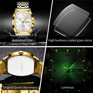 Reloj de Cuarzo Cuadrado Personalizado OEM 5528, Reloj de Lujo Dorado Clásico, Resistente al Agua, Luminoso - Product Image 5