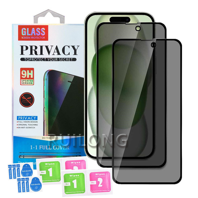 2Pcs One Package Anti Spy Privacy Screen Protector 9H Tempered Glass for iPhone 15 Pro Max 14 Plus 13 Mini 12 11 XR 6 7 8