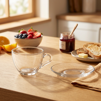 Tasses à expresso transparentes haut de gamme 2026 – Ensemble tasse et soucoupe en verre résistant à la chaleur pour café et thé – 200 ml, 220 ml, 250 ml