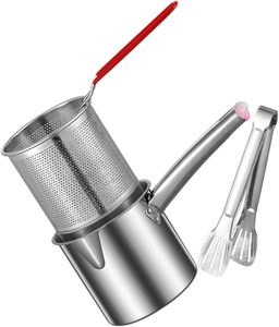 304 Stainless Steel Deep Fryer <b>Pot</b> with Frying Basket Set Pasta Strainer Basket <b>for</b> French Fries Mini Cooking Tempura <b>Pot</b> - Product Image 1