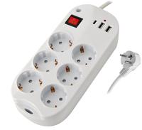 Multiprise allemande multiprise 6 voies avec protection des enfants et interrupteur avec 3 USB(2A + 1C) et charge rapide de type C