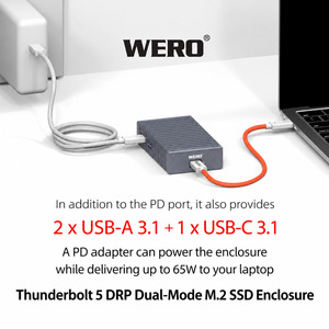 กล่องใส่ <span class=keywords><strong>SSD</strong></span> M.2 <span class=keywords><strong>NVMe</strong></span> Thunderbolt 5 พร้อมพอร์ตชาร์จ DRP 65W PD ฮับ 3 พอร์ต 80Gbps USB a 3.1 10Gbps สำหรับแล็ปท็อปและแท็บเล็ต - Product Image 6