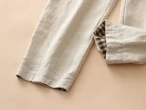 Personalización de fábrica, pantalones casuales de temperamento para mujer, pantalones de lino de lujo 100% de pierna recta adelgazantes de cintura alta