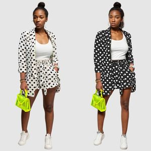 90826-MX25 Ensemble court 2 pièces pour femme, taille mi-haute, en polyester, imprimé pois, style blazer, été automne - Product Image 3