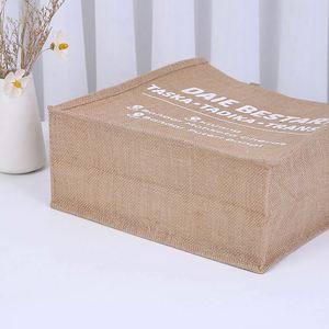 Sac de courses en lin naturel uni, écologique, en toile de jute, sac de plage avec logo imprimé personnalisé, vente en gros - Product Image 4