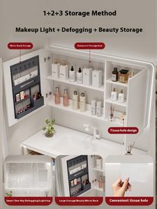 Mueble de baño de roble moderno, placa de <span class=keywords><strong>roca</strong></span> doblada en caliente, lavabo de cerámica integrado, mesa de lavabo de viento en crema, diseño personalizable - Product Image 5