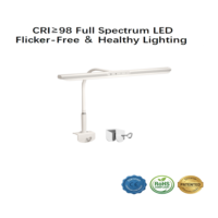 Lampe de bureau LED contemporaine 95CRI en métal, écologique, avec tube flexible AC, hauteur réglable, gradation tactile/contrôle des couleurs, protection des yeux