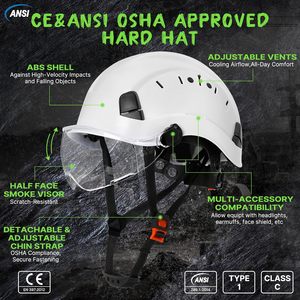 Casque de chantier blanc avec visière transparente, réglable 53-63 cm, homologué ANSI Z89.1 OSHA Type 1 Classe C - Product Image 2