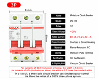 Disjoncteur Chengcheng DZ47S 380V 20A 100A 1 pôle 32A 63A 16A 6kA Cuivre BCD C/D