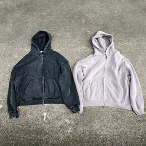 <span class=keywords><strong>Felpa</strong></span> con Cappuccio Unisex <span class=keywords><strong>Oversize</strong></span> Personalizzata con Zip, Taglio Corto, Vestibilità Ampia, <span class=keywords><strong>Rossa</strong></span> e Verde, Tinta Unita, Effetto Lavaggio Acido - Product Image 5