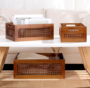 Lưu Trữ Nhà Bằng Gỗ Giỏ Mây Lưu Trữ Giỏ Màu Đen 2-Mảnh Giỏ Gỗ - Product Image 3