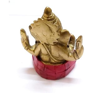 Статуя золотого цвета из цельной латуни париджата, лорд Ганеш, индуистский Бог, слон, бирюзовый драгоценный камень, благословение цветного лорда - Product Image 3