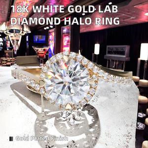 Anillo de Oro Blanco de 18K con Diamante Cultivado en Laboratorio de 1.0/2.0 Quilates, Corte Halo, Certificado IGI, Diseño Floral, para Mujer, Aniversario de Bodas - Product Image 2