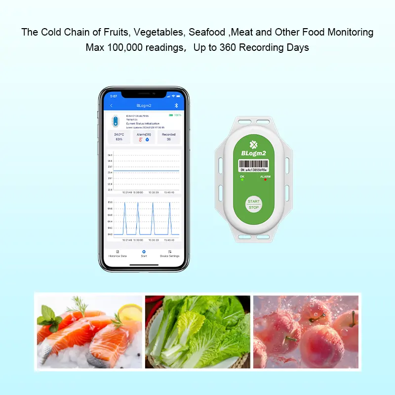 防水IP67 BLE 5.0ブルートゥースリアルタイム頑丈な温度と湿度データロガーコールドチェーン輸送用