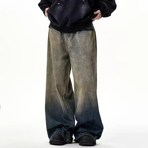Quần Jean Nam Phong Cách Vintage, Xước Mài, Rộng Rãi, Vá Chắp, Cạp Cao, Thời Trang Đường Phố - Product Image 3