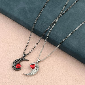 Collana con Piuma e Strass Rossi per Coppie, Gioielli Regalo per San Valentino, Pendente Angelo e <span class=keywords><strong>Diavolo</strong></span> per Uomo e Donna - Product Image 3