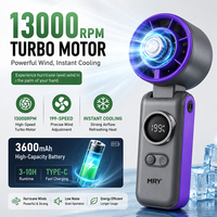 Ventilateur portable MRY à refroidissement par glace, haute vitesse, 3600 mAh, affichage numérique, 199 vitesses, rechargeable Type-C, mini ventilateur portatif