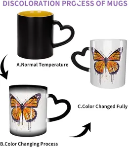 High Quality Heat Sensitive Color Changing Sublimation Blanks Inner Colorful Ceramic Magics Coffee Mugs With Heart Handle