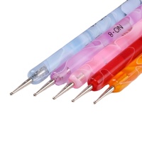 Lot de 5 pinceaux à double embout pour nail art, manche marbré, pour gel UV, stylo à points 2-en-1, outils de manucure