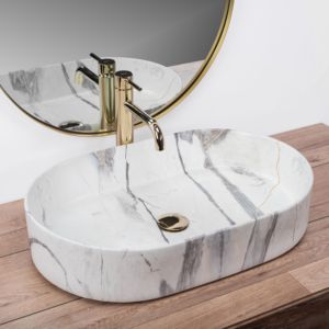 Canton Fair Cerámica Único Arte Negro Moderno cuadrado Mármol Lavabo Fregadero Encimera Baño Lavabo - Product Image 5