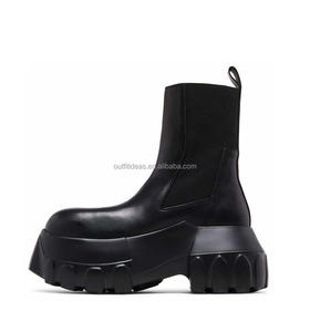 Scarpe da uomo con zeppa da uomo in pelle di vitello a punta tonda scarpe eleganti con pannelli elasticizzati Mega trattore pelle stivali Chelsea - Product Image 6