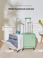 Valise à roulettes à ouverture frontale unisexe moderne petite et légère pour affaires, bagage cabine 18 pouces en ABS+PC à coque rigide avec fermeture éclair